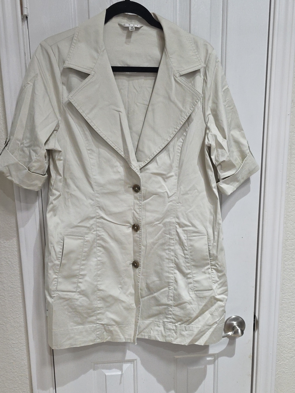 Cabi 777 Sandy Trench Coat Jacket Light Cream Women's Button-Front Size 10